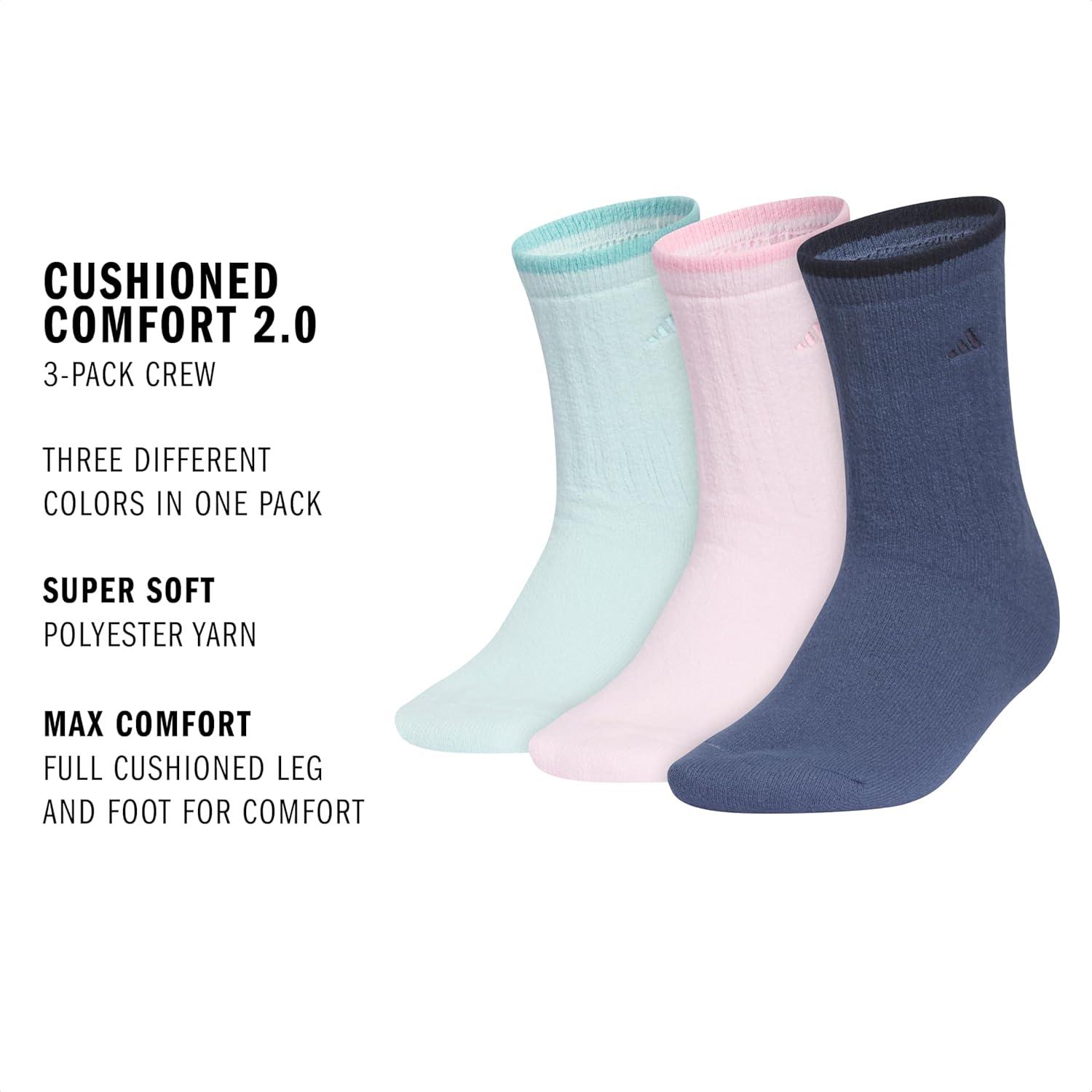 imageadidas Womens Super Soft Cushioned Comfort Cozy Crew Socks 3PairHalo Mint GreenClear PinkPreloved Ink Blue