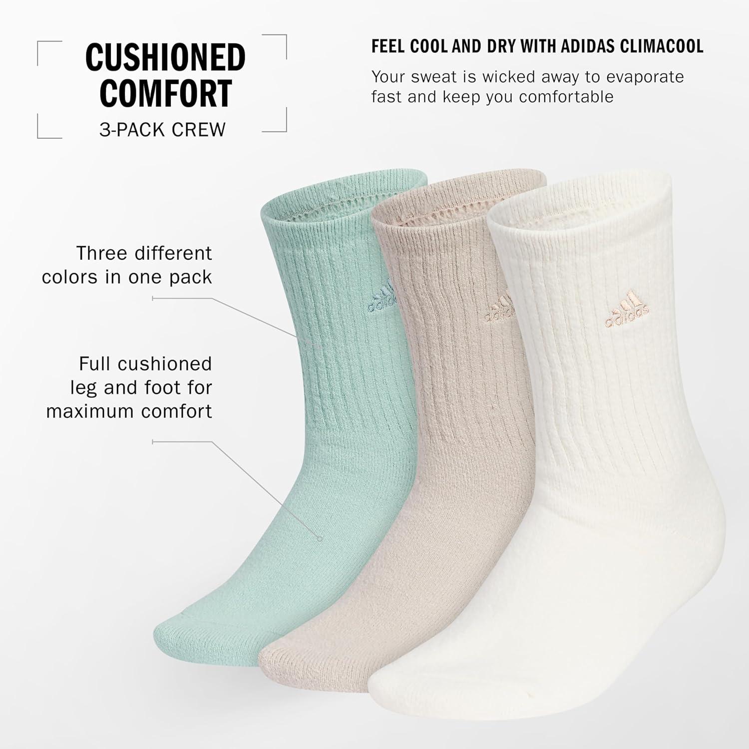 imageadidas Womens Super Soft Cushioned Comfort Cozy Crew Socks 3PairHazy GreenWonder BeigeWonder White