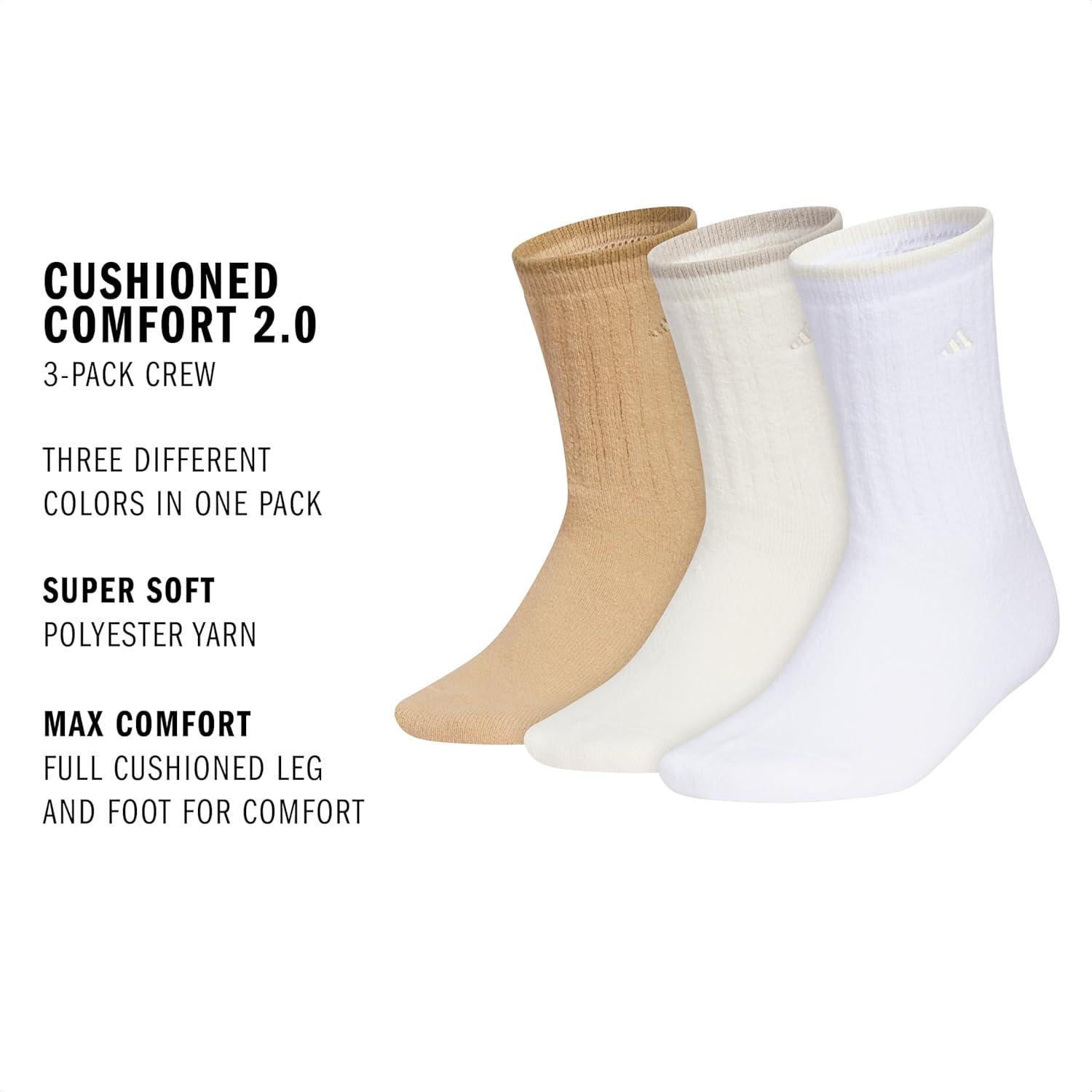 imageadidas Womens Super Soft Cushioned Comfort Cozy Crew Socks 3PairWarm Sandstone BeigeWonder WhiteWhite