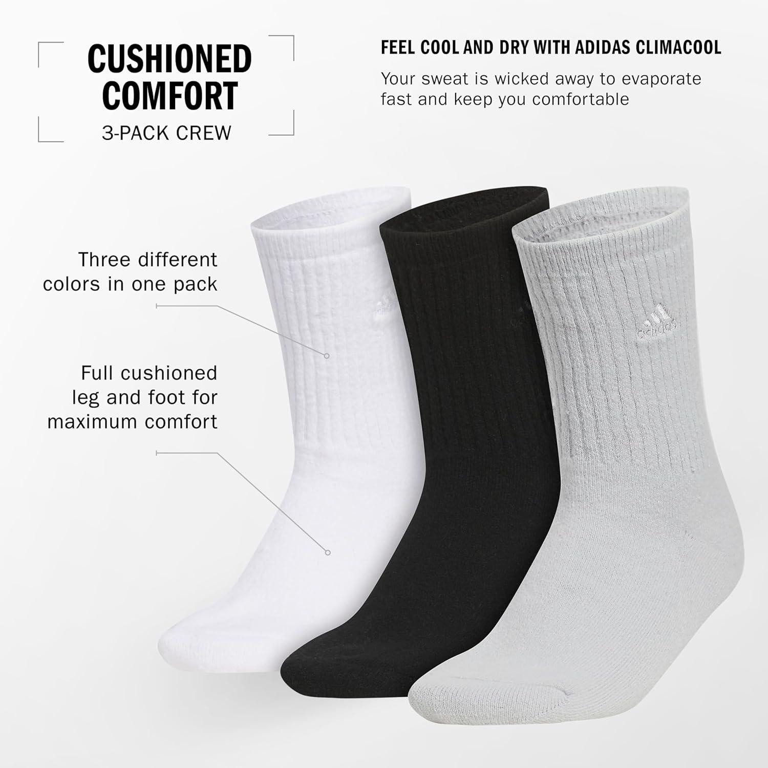 imageadidas Womens Super Soft Cushioned Comfort Cozy Crew Socks 3PairWhiteBlackClear Onix Grey
