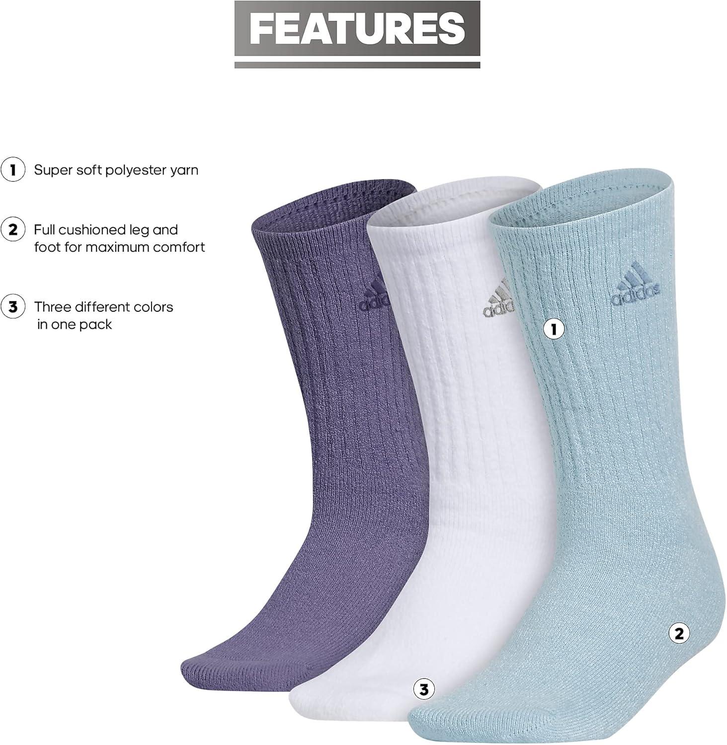 imageadidas Womens Super Soft Cushioned Comfort Cozy Crew Socks 3PairWonder BlueShadow Violet
