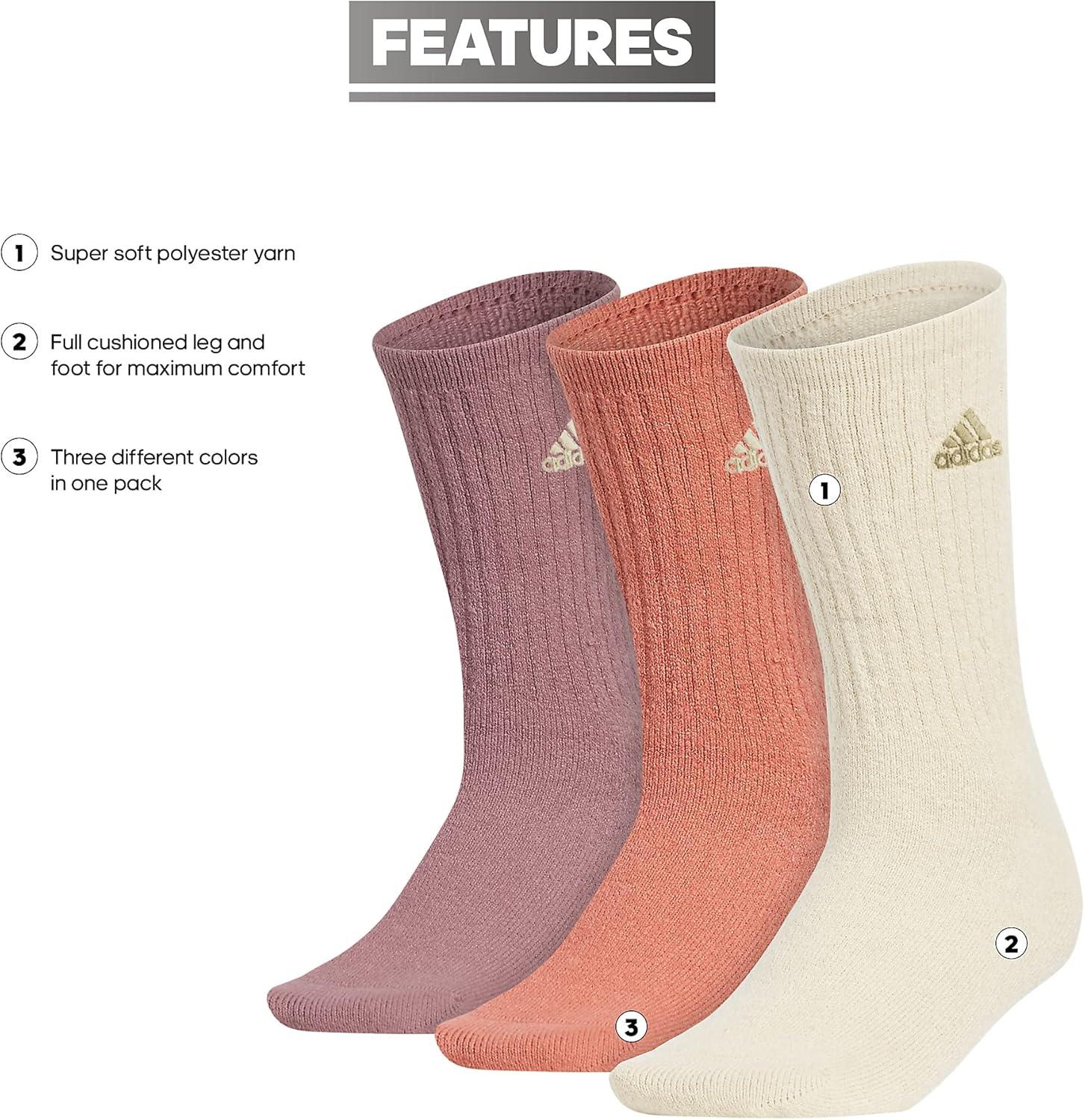 imageadidas Womens Super Soft Cushioned Comfort Cozy Crew Socks 3PairWonder WhiteWonder ClayWonder Orchid Purple