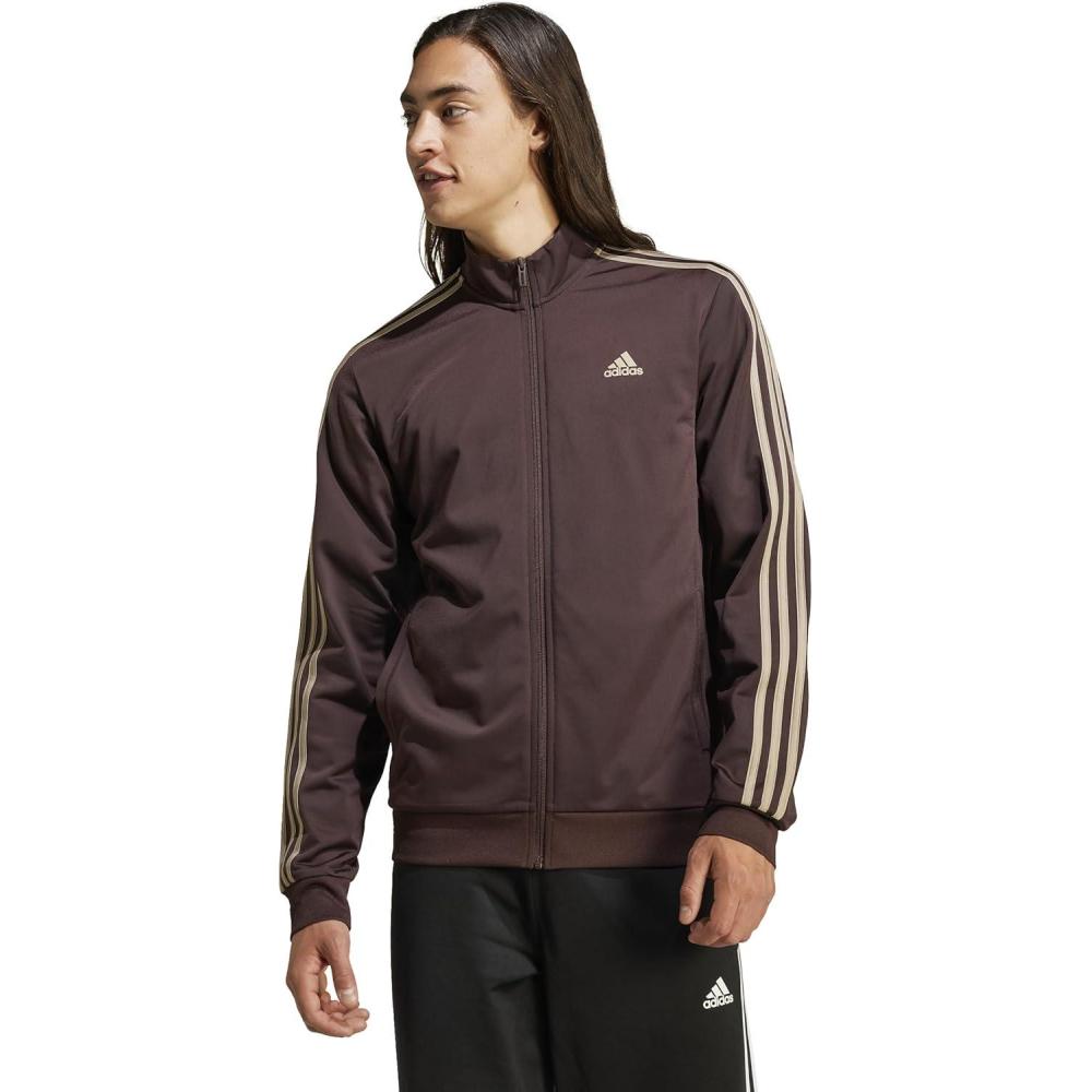 imageadidas Mens Essentials Warmup 3stripes Track TopShadow Brown