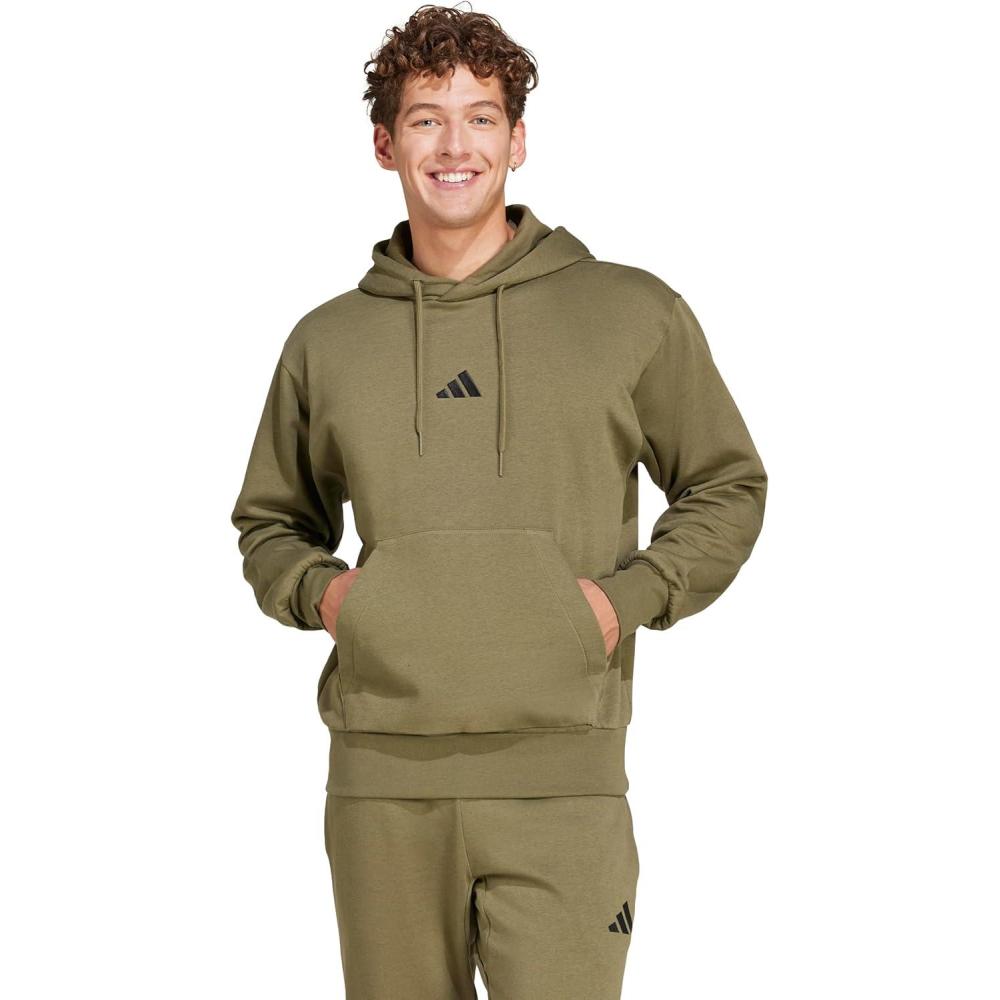 imageadidas Originals Mens Essentials Feel Cozy Fleece Hoodie SweatshirtOlive StrataBlack
