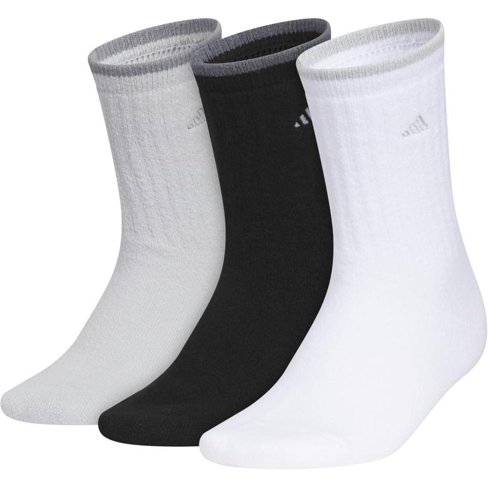 imageadidas Womens Super Soft Cushioned Comfort Cozy Crew Socks 3PairClear Onix GreyBlackWhite