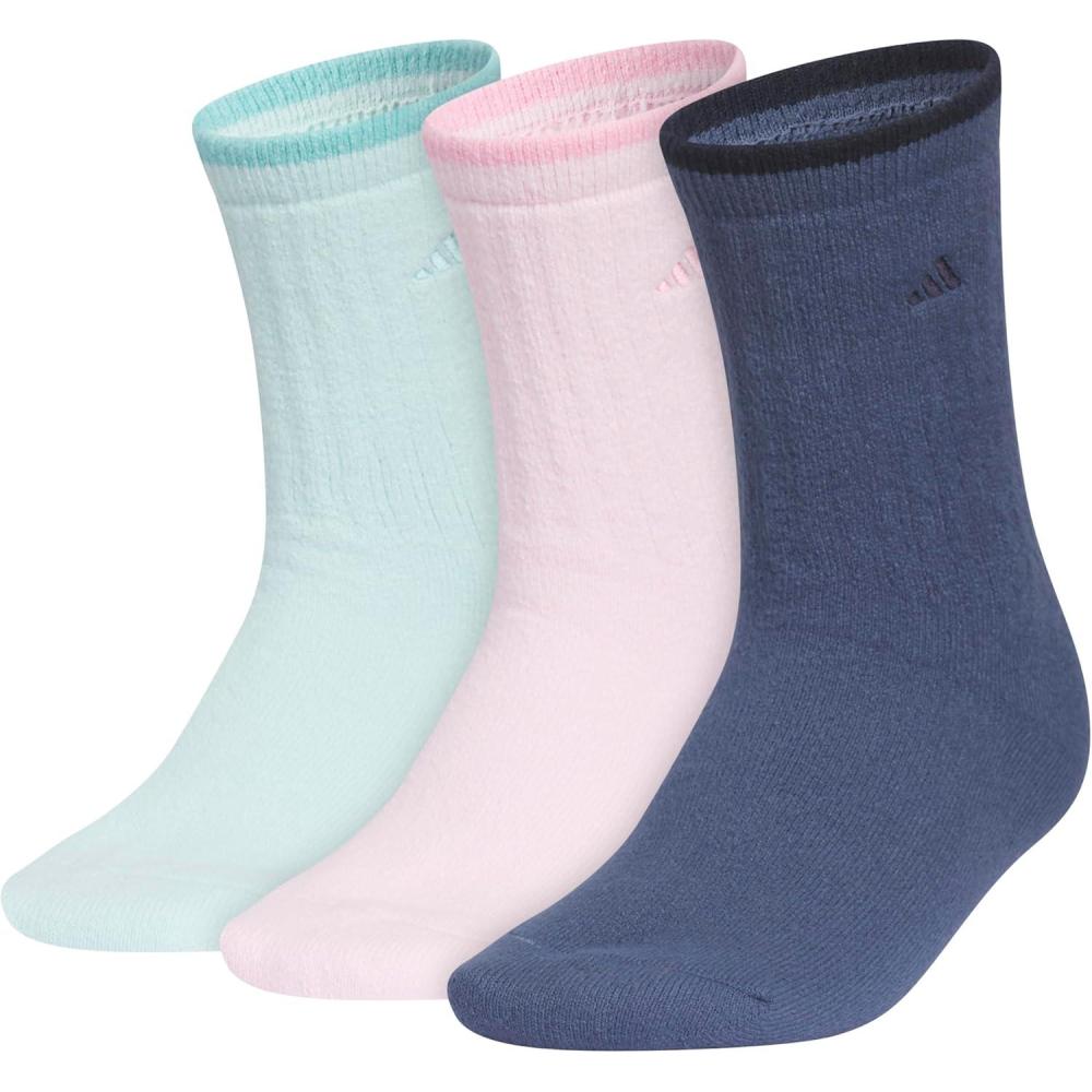 imageadidas Womens Super Soft Cushioned Comfort Cozy Crew Socks 3PairHalo Mint GreenClear PinkPreloved Ink Blue