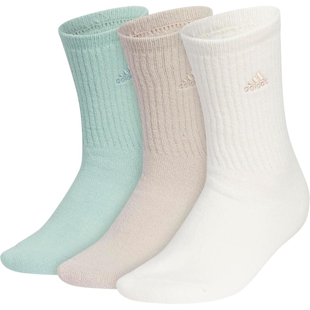 imageadidas Womens Super Soft Cushioned Comfort Cozy Crew Socks 3PairHazy GreenWonder BeigeWonder White