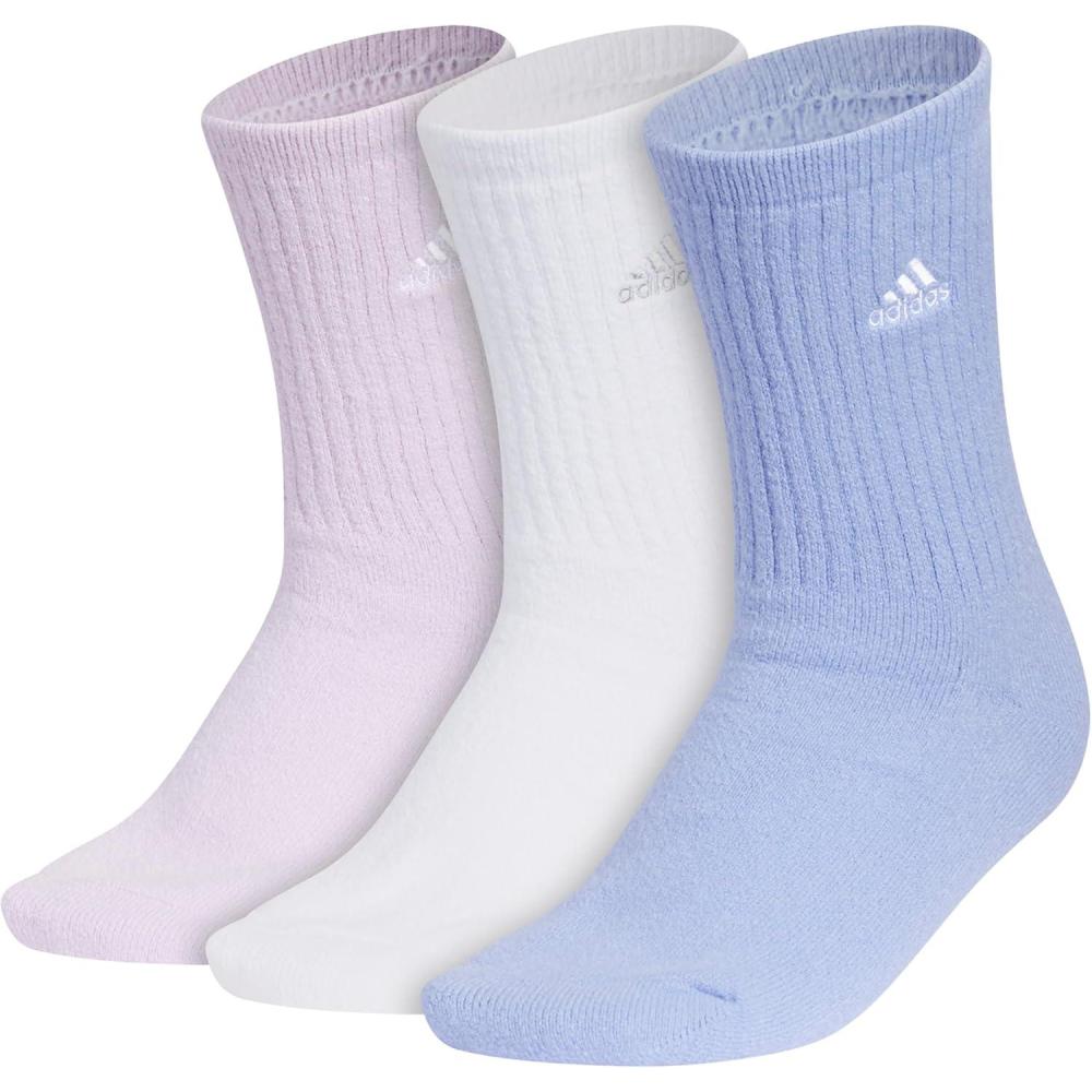 imageadidas Womens Super Soft Cushioned Comfort Cozy Crew Socks 3PairIce LavenderWhiteBlue Spark