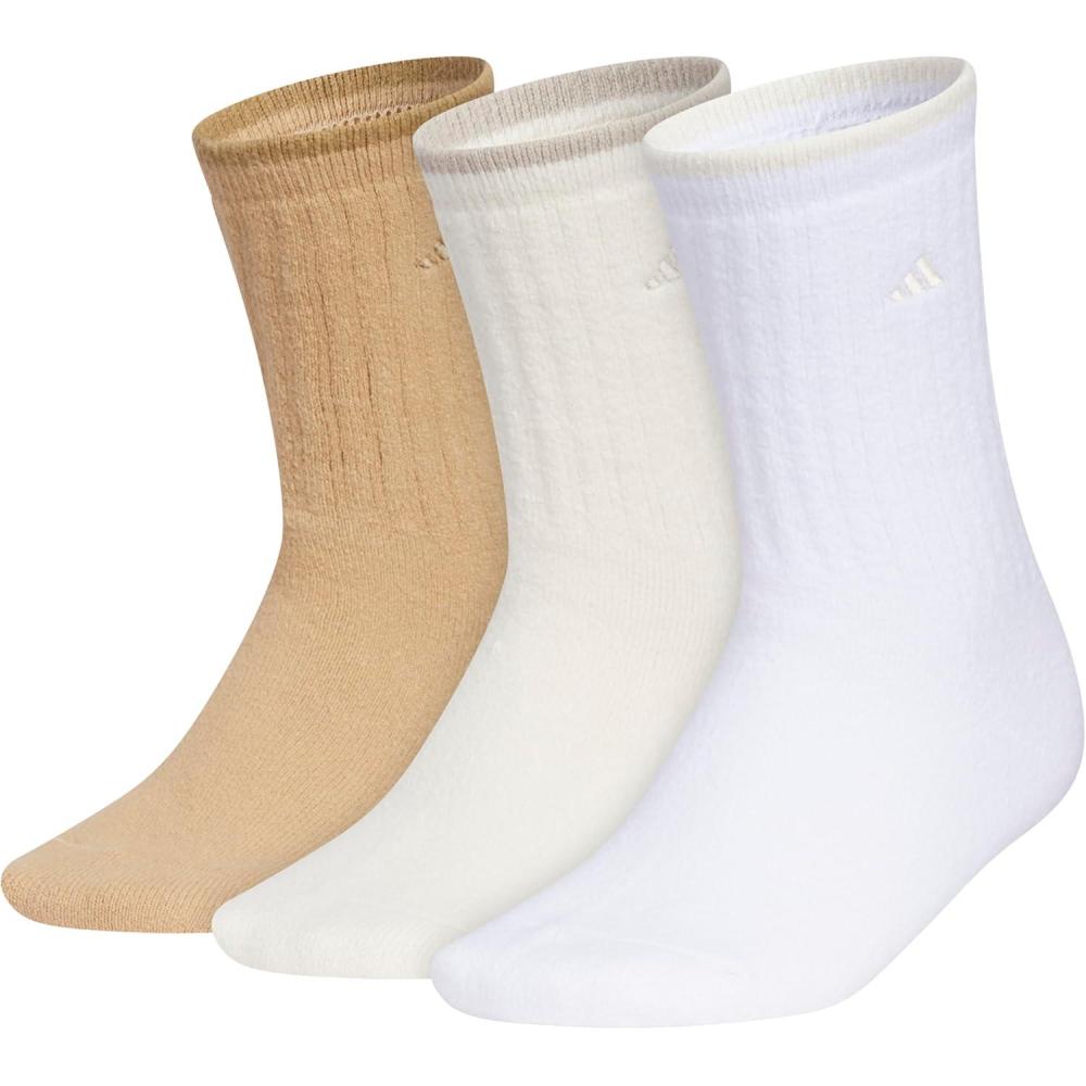 imageadidas Womens Super Soft Cushioned Comfort Cozy Crew Socks 3PairWarm Sandstone BeigeWonder WhiteWhite