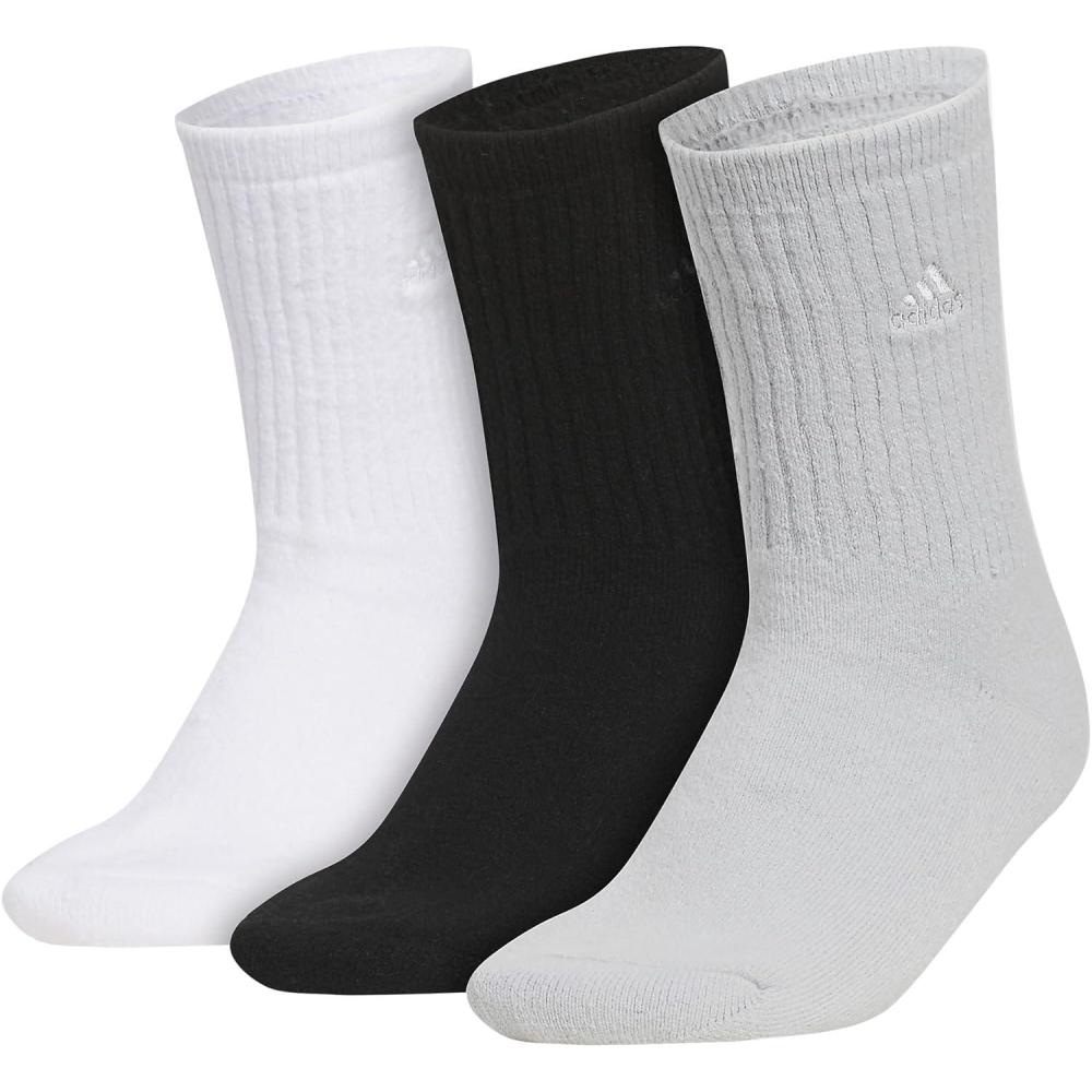 imageadidas Womens Super Soft Cushioned Comfort Cozy Crew Socks 3PairWhiteBlackClear Onix Grey