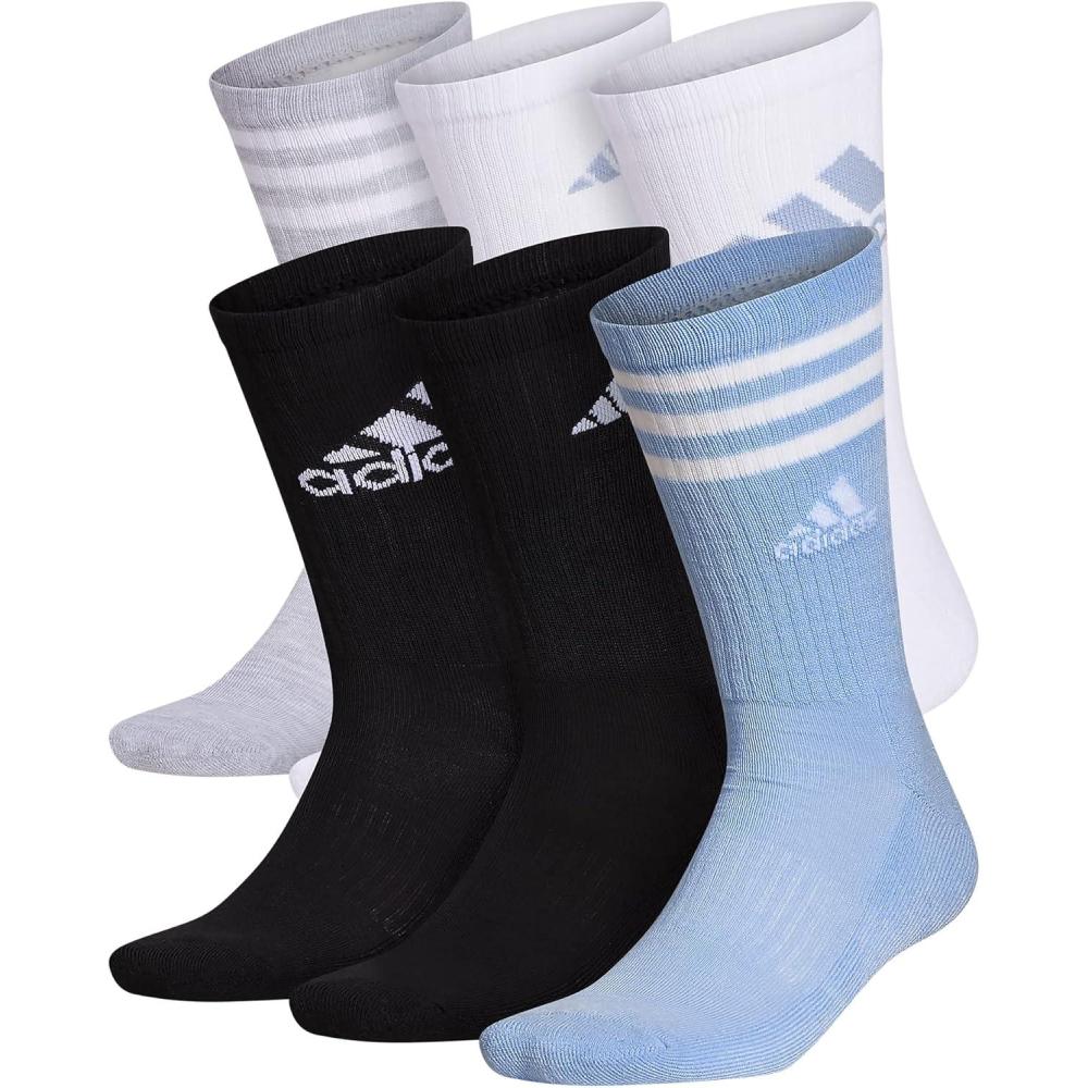 imageadidas mens Athletic Cushioned Crew Socks With Arch Compression for a Secure Fit 6pairBlue DawnWhiteBlack