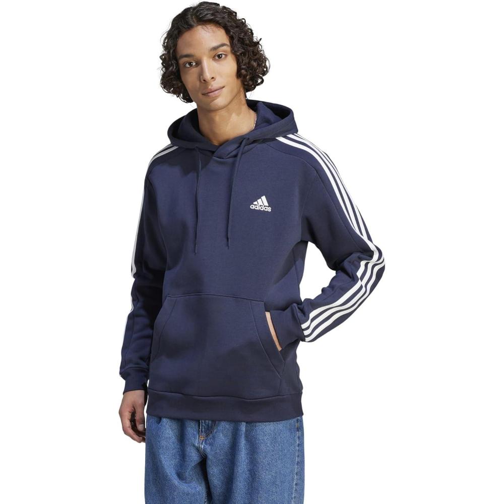 imageadidas mens Essentials Fleece 3stripes HoodieLegend Ink