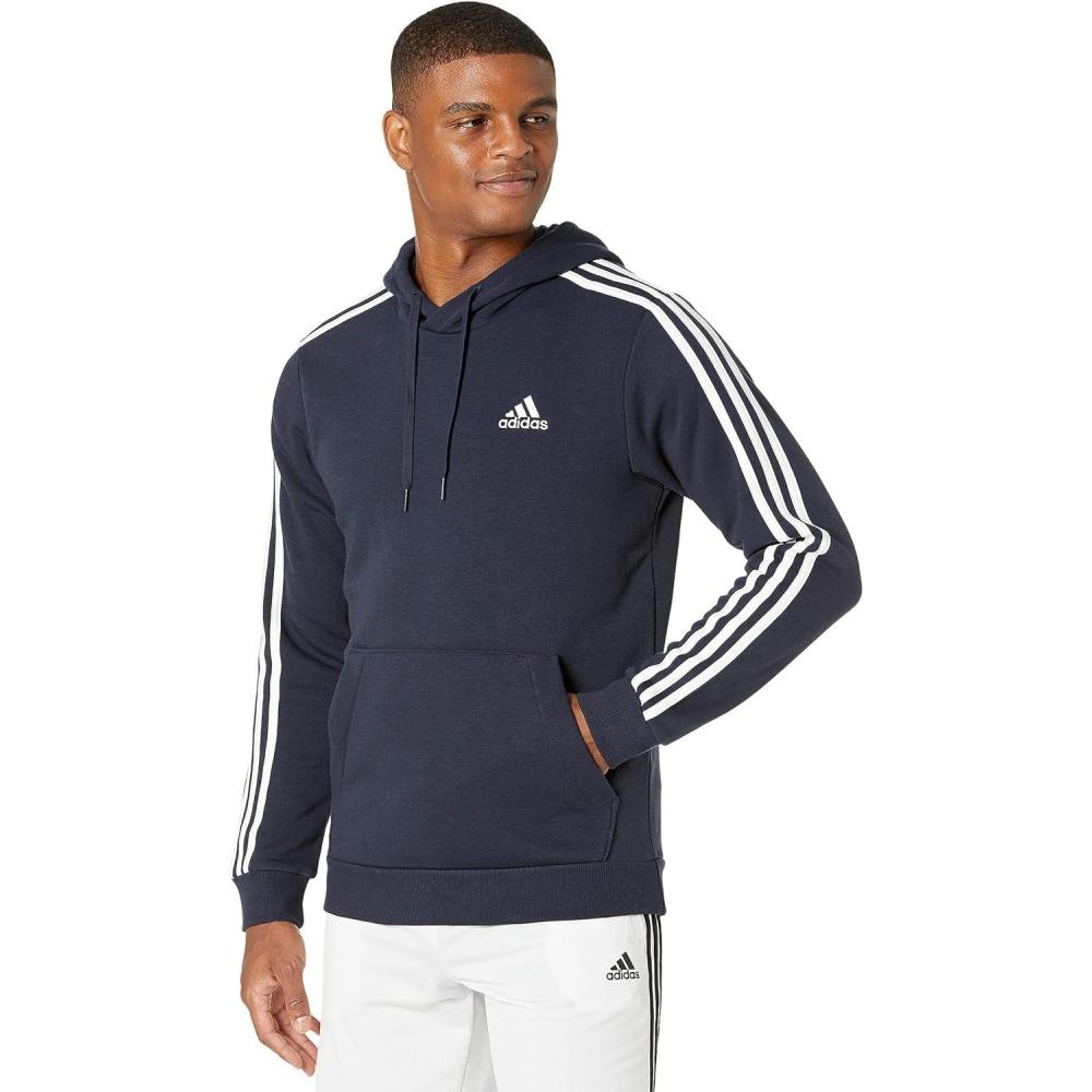 imageadidas mens Essentials Fleece 3stripes HoodieLegend InkWhite