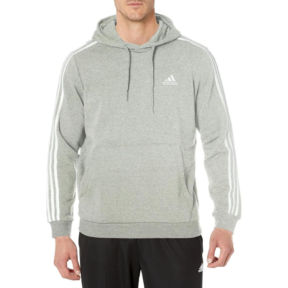 imageadidas mens Essentials Fleece 3stripes HoodieMedium Grey Heather
