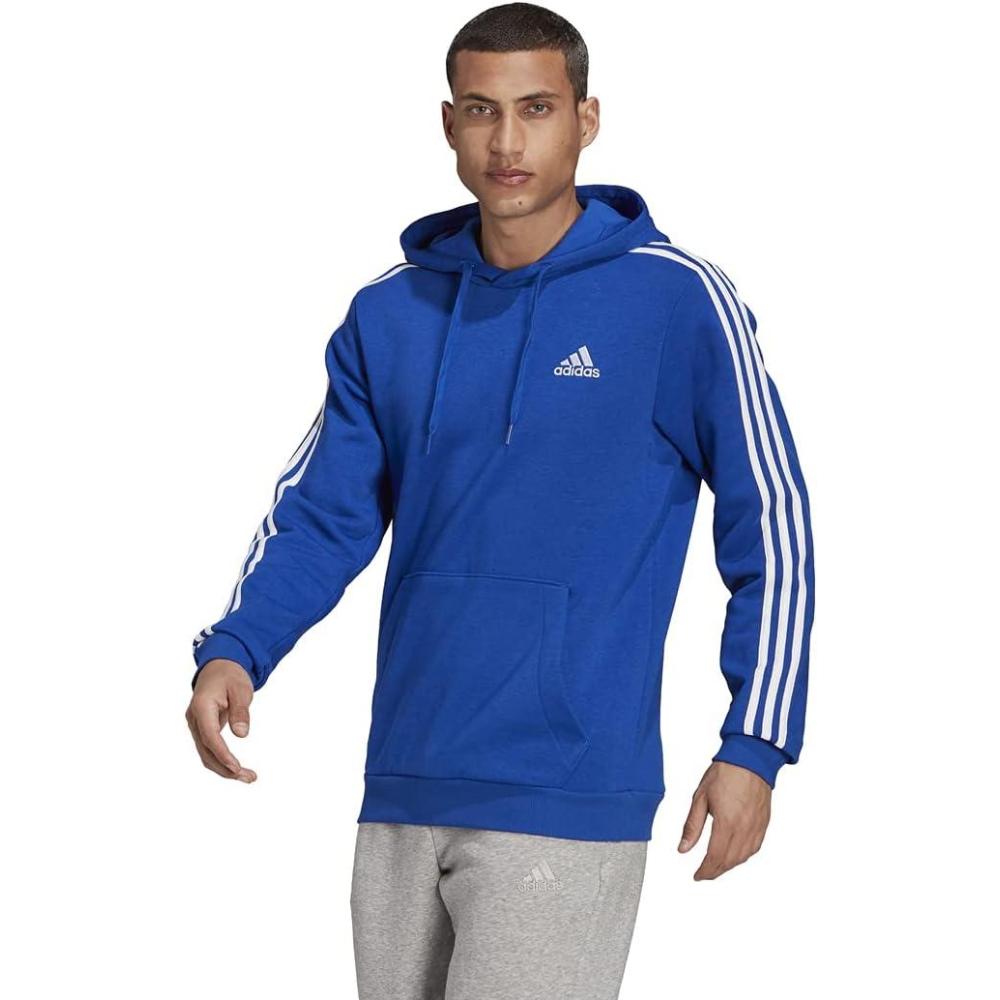 imageadidas mens Essentials Fleece 3stripes HoodieTeam Royal BlueWhite