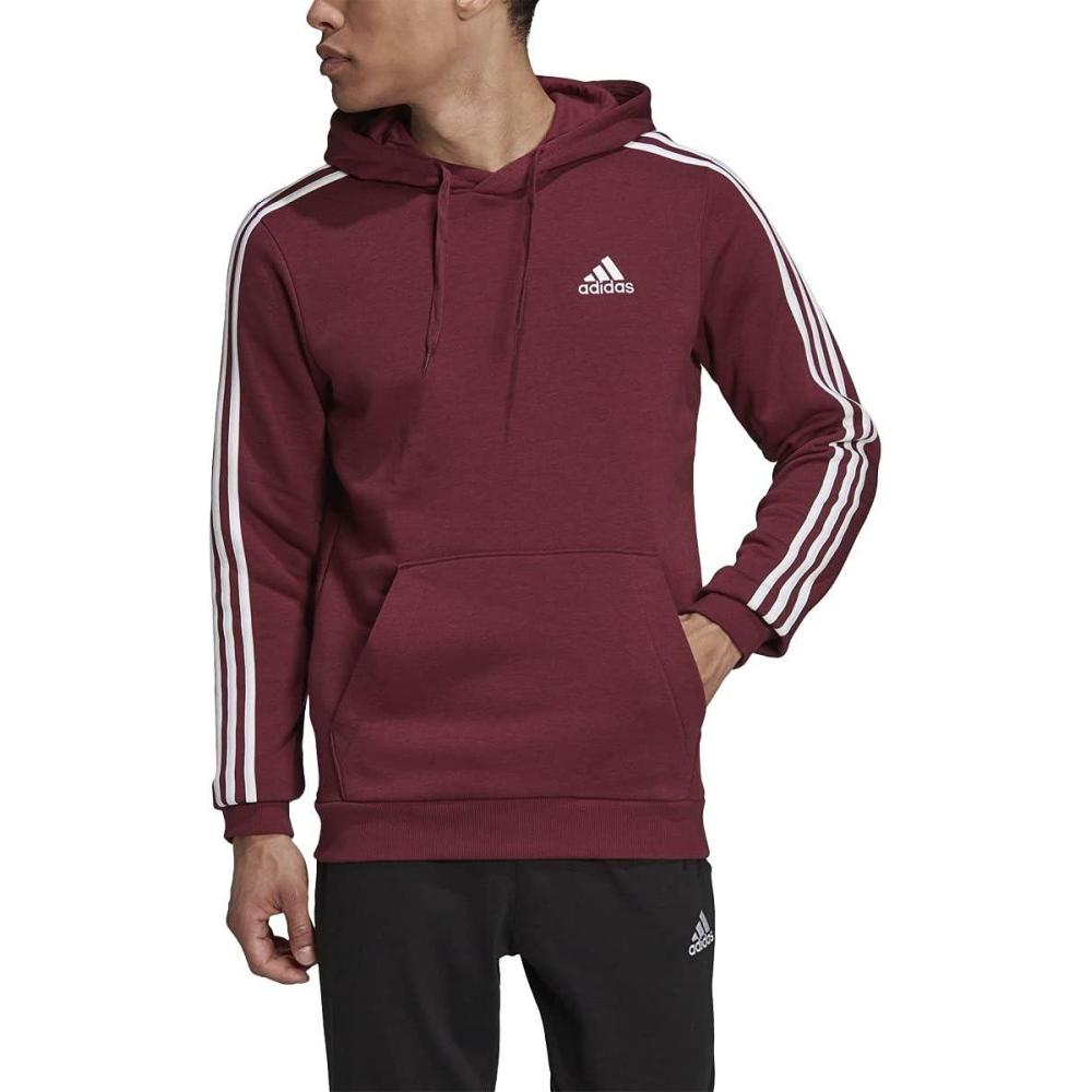 imageadidas mens Essentials Fleece 3stripes HoodieVictory CrimsonWhite