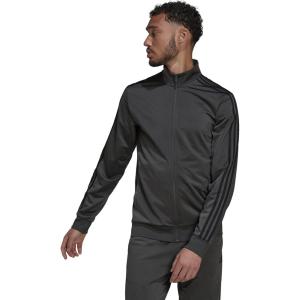adidas Men’s Essentials Warm-up 3-stripes Track Top(Dark Grey Heather/Black)