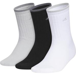 adidas Women’s Super Soft Cushioned Comfort Cozy Crew Socks (3-Pair)(Clear Onix Grey/Black/White)