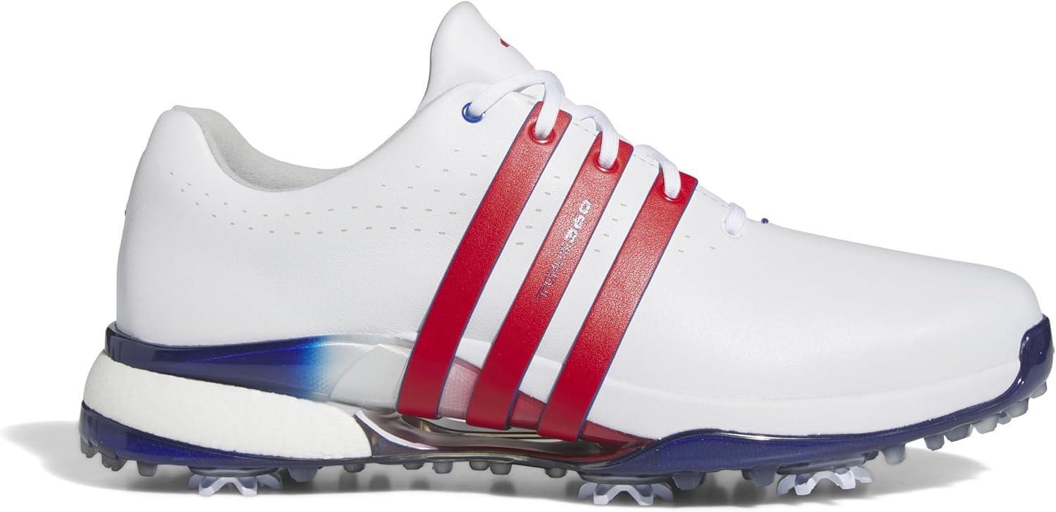 imageadidas Mens Tour360 24 Golf ShoesFootwear WhiteBetter ScarletRoyal Blue