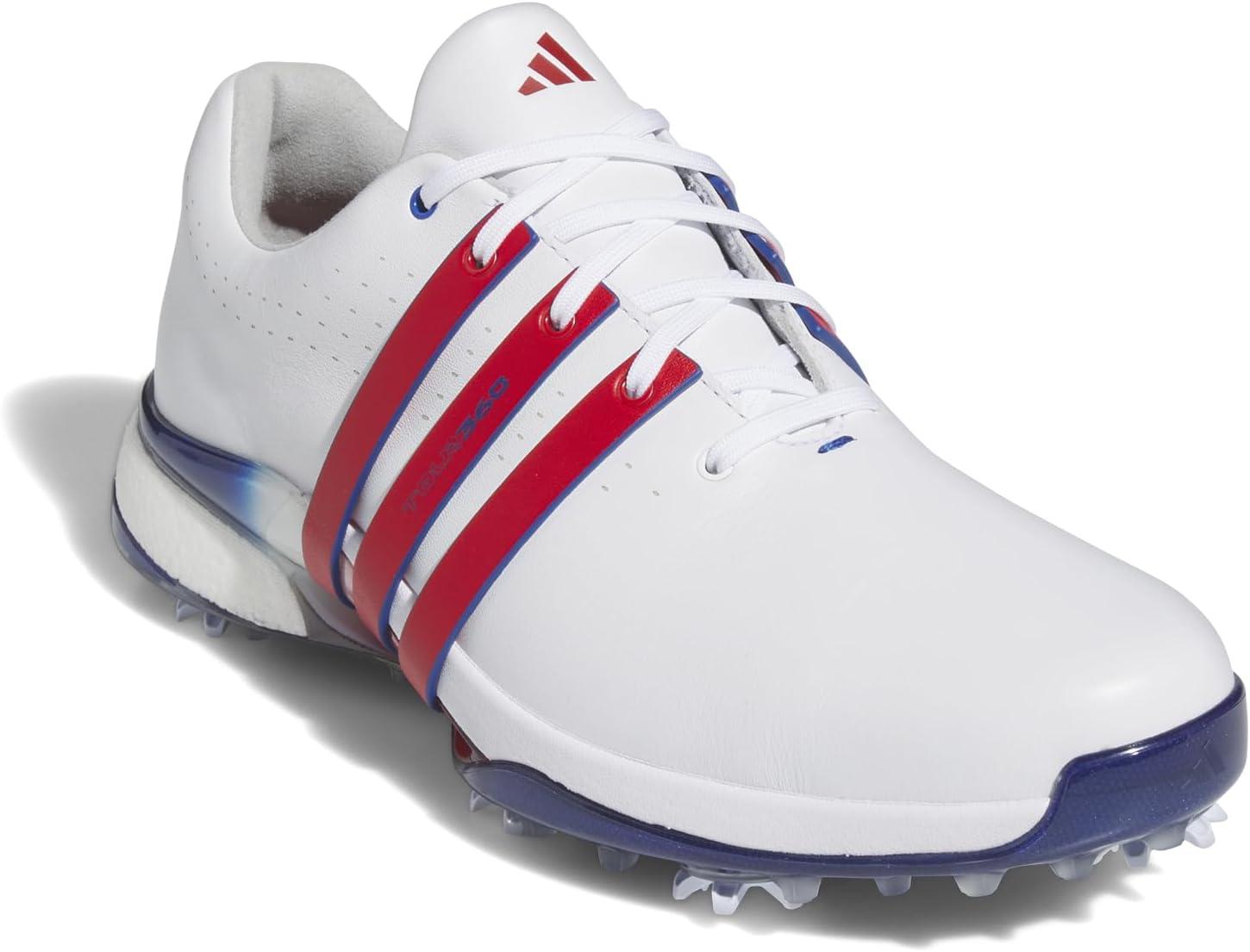 imageadidas Mens Tour360 24 Golf ShoesFootwear WhiteBetter ScarletRoyal Blue