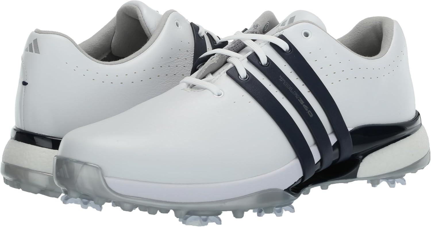 imageadidas Mens Tour360 24 Golf ShoesFootwear WhiteCollegiate NavySilver Metallic
