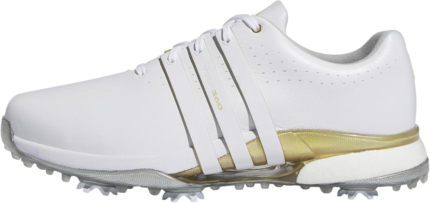 imageadidas Mens Tour360 24 Golf ShoesFootwear WhiteGold MetallicSilver Metallic