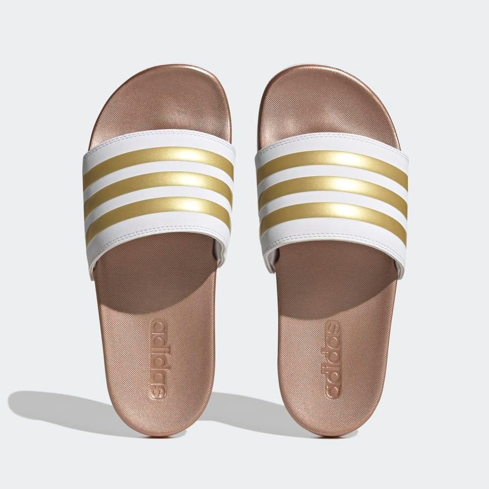 imageadidas Womens Adilette Comfort Slide SandalWhiteWhiteMatte Gold