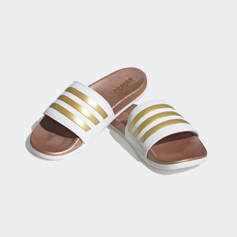 imageadidas Womens Adilette Comfort Slide SandalWhiteWhiteMatte Gold