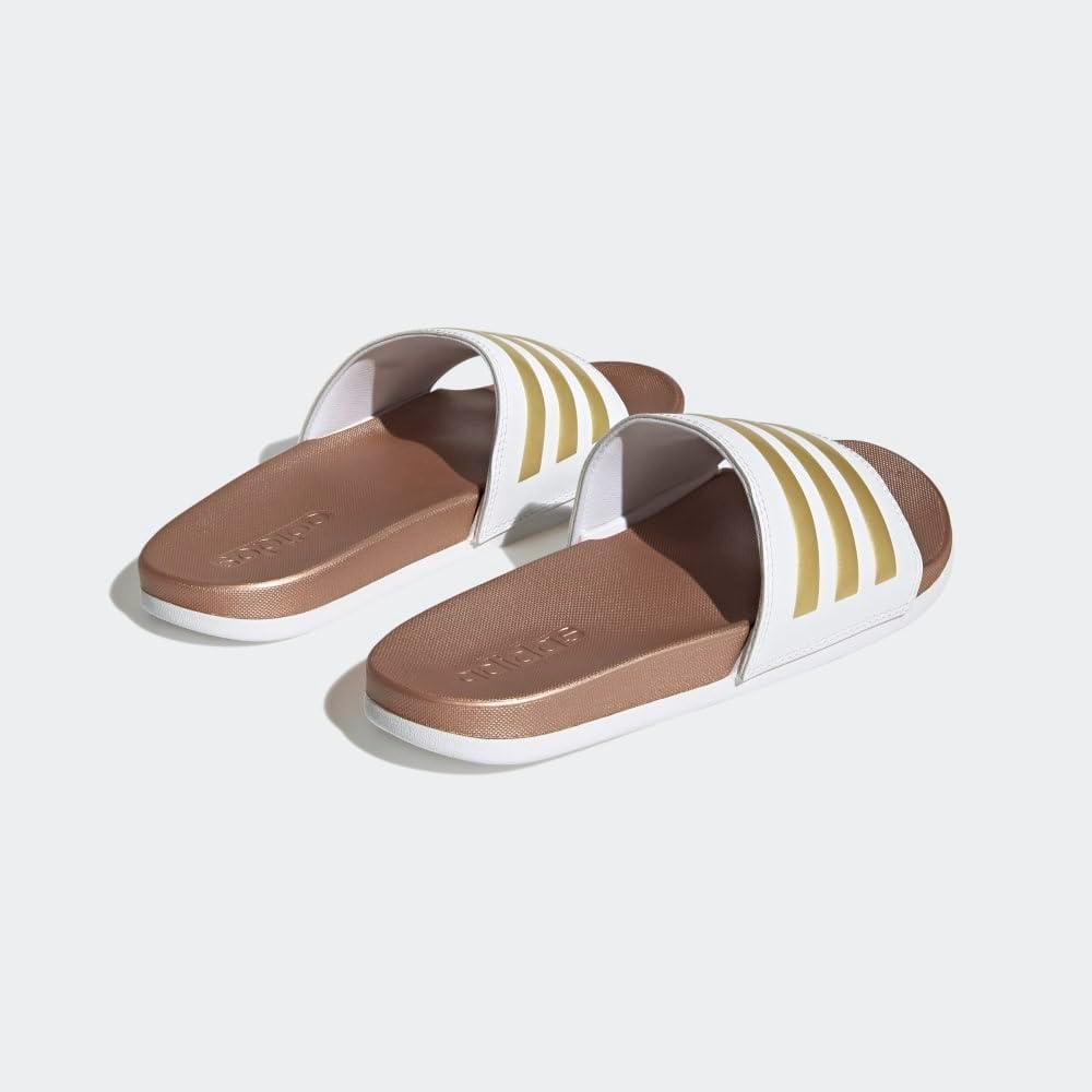 imageadidas Womens Adilette Comfort Slide SandalWhiteWhiteMatte Gold