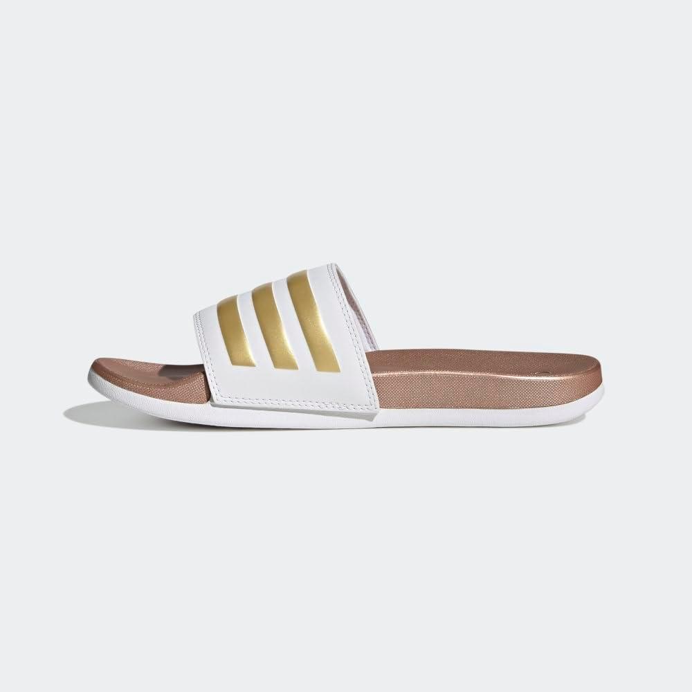imageadidas Womens Adilette Comfort Slide SandalWhiteWhiteMatte Gold