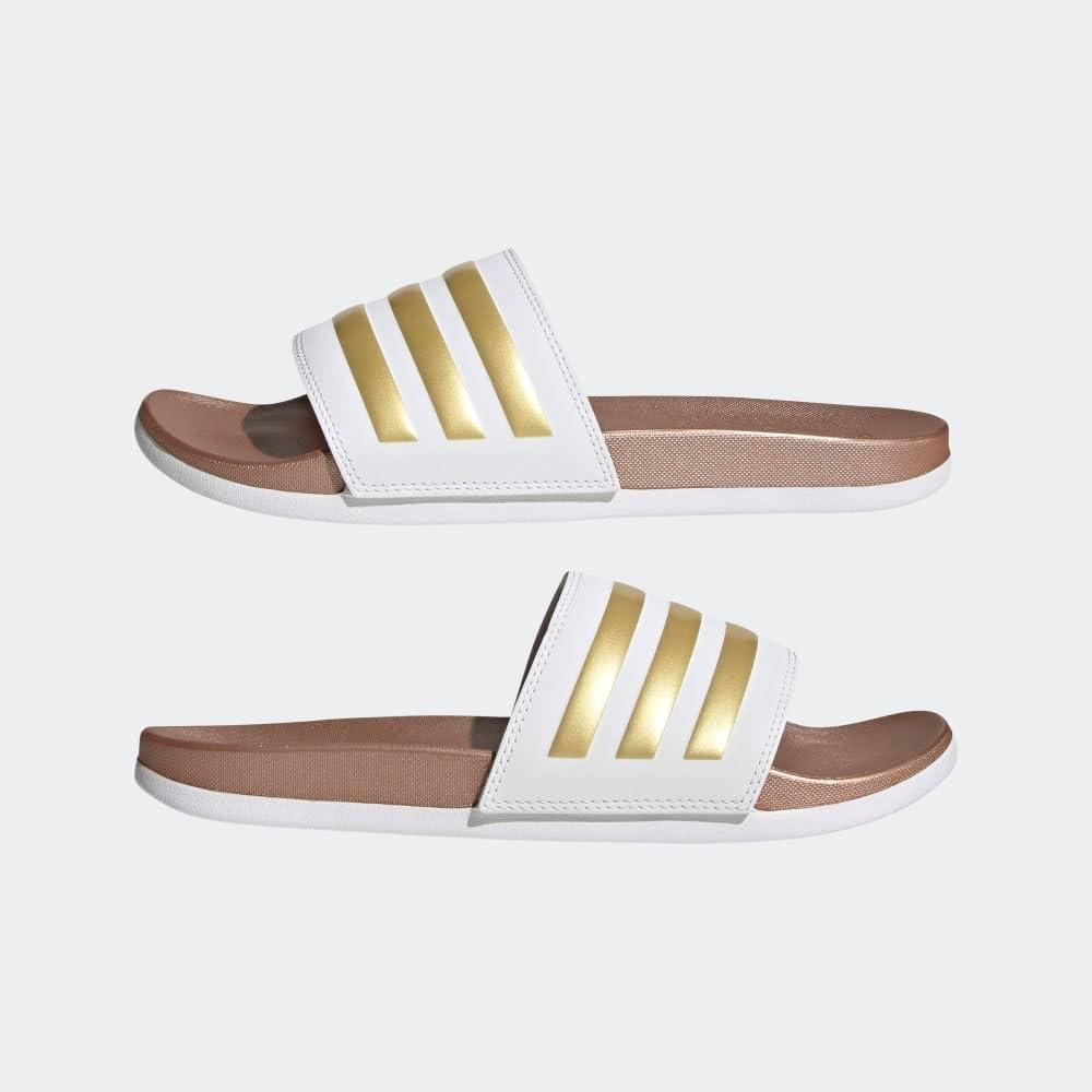 imageadidas Womens Adilette Comfort Slide SandalWhiteWhiteMatte Gold