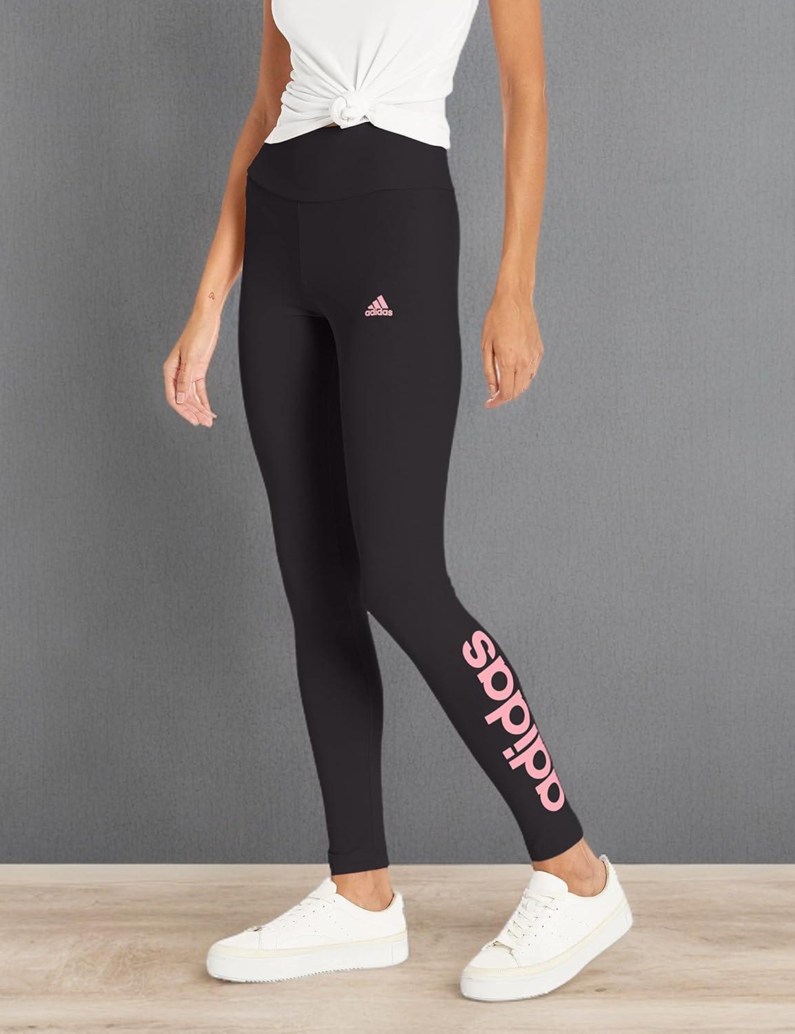 imageadidas Womens Essentials HighWaisted Logo LeggingsBlackBliss Pink