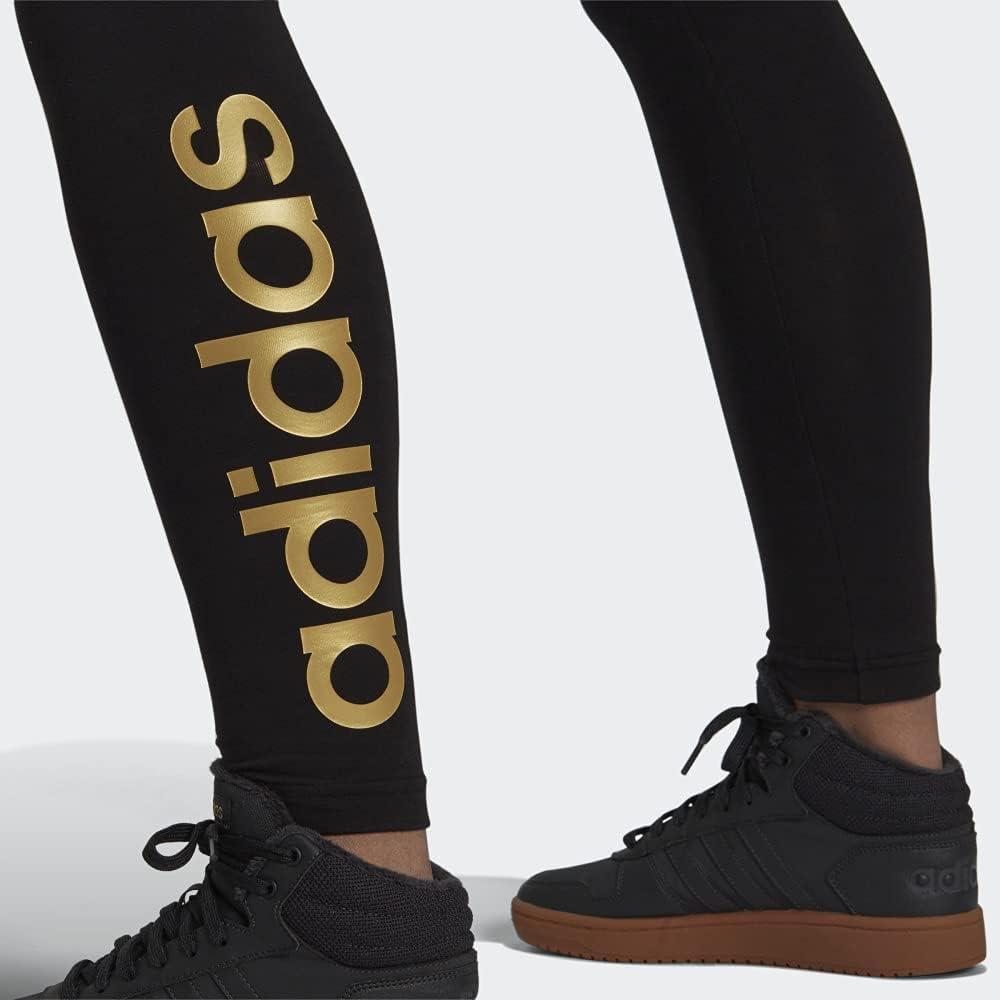 imageadidas Womens Essentials HighWaisted Logo LeggingsBlackGold Metallic
