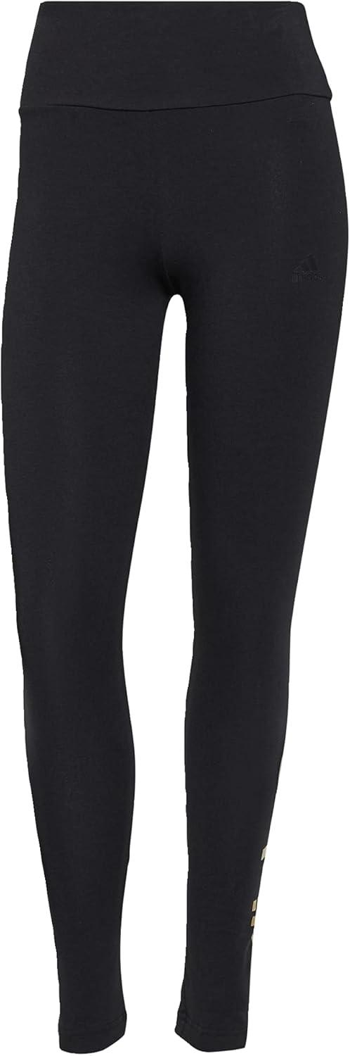 imageadidas Womens Essentials HighWaisted Logo LeggingsBlackGold Metallic
