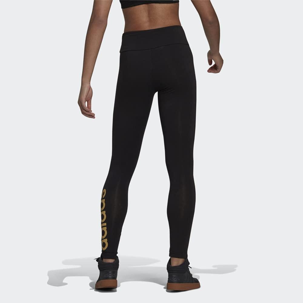 imageadidas Womens Essentials HighWaisted Logo LeggingsBlackGold Metallic
