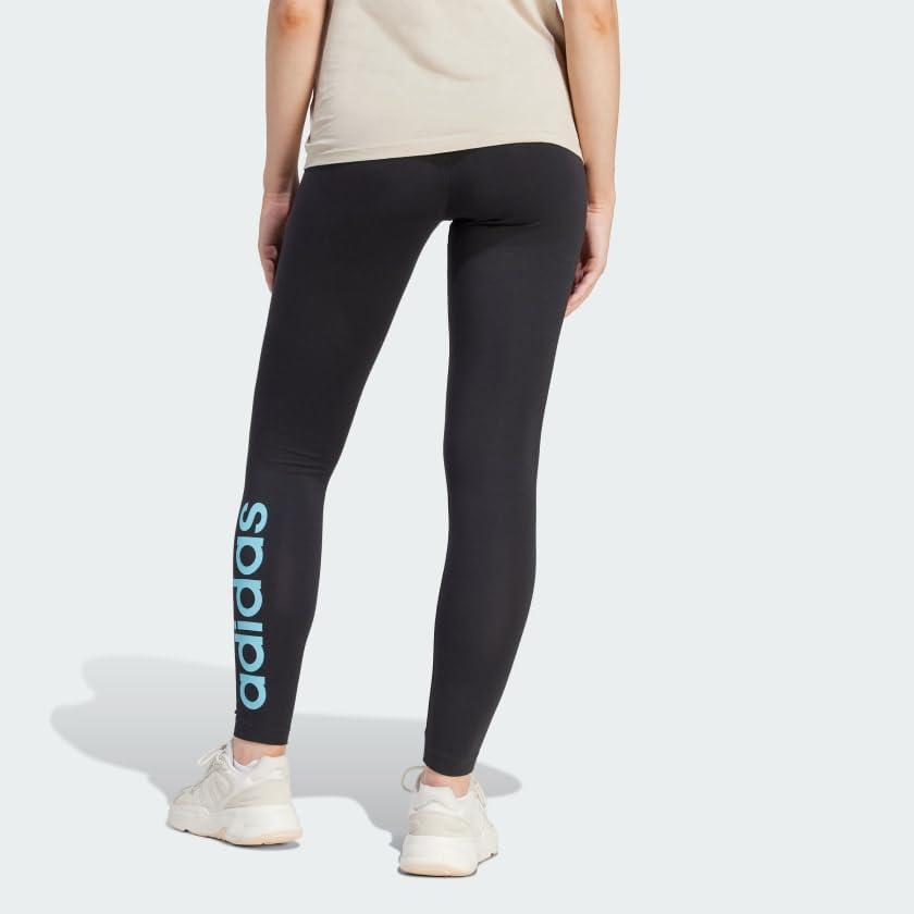 imageadidas Womens Essentials HighWaisted Logo LeggingsBlackLight Aqua