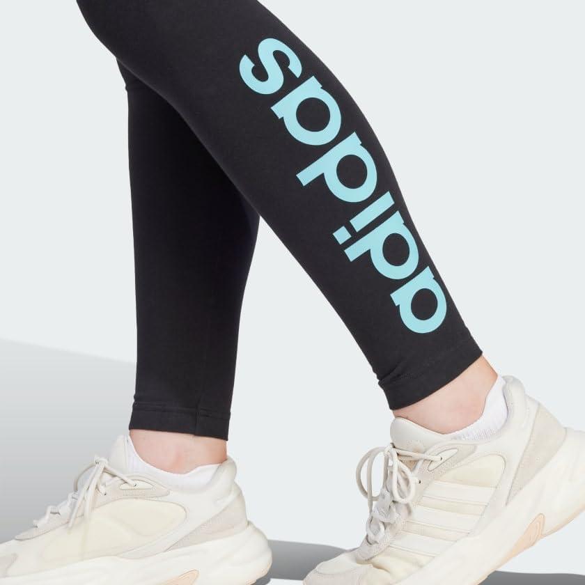 imageadidas Womens Essentials HighWaisted Logo LeggingsBlackLight Aqua