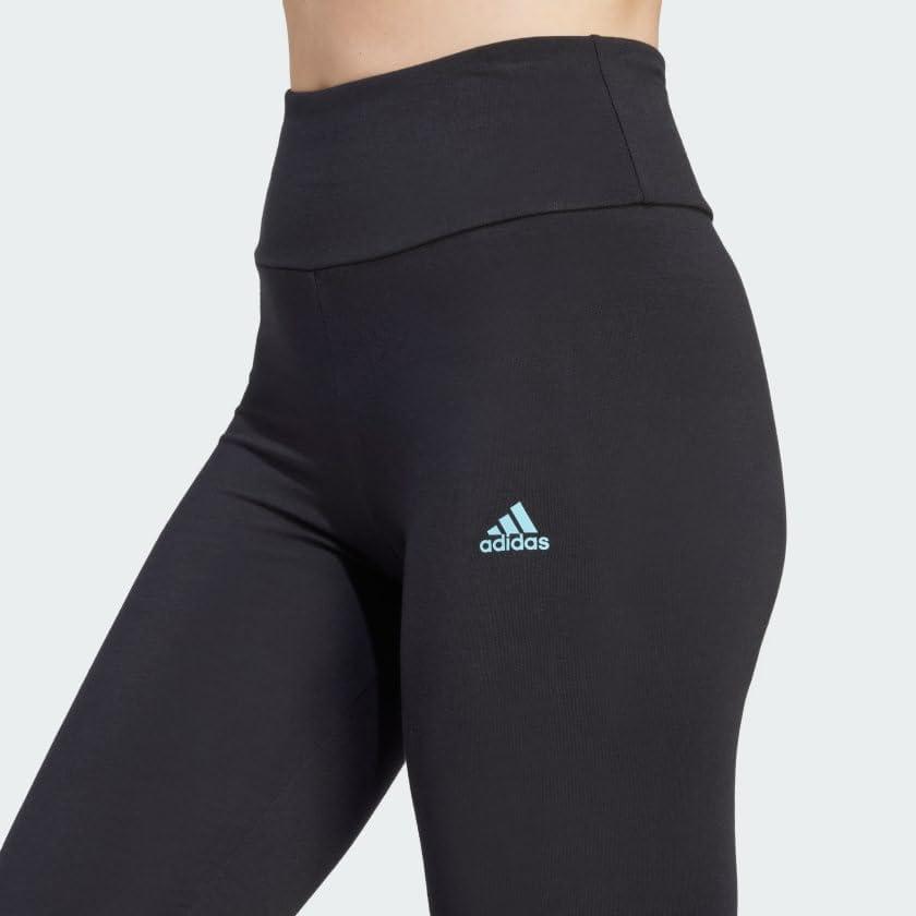 imageadidas Womens Essentials HighWaisted Logo LeggingsBlackLight Aqua