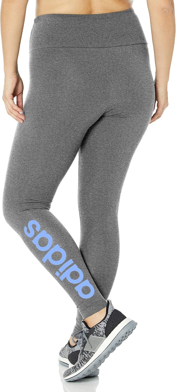 imageadidas Womens Essentials HighWaisted Logo LeggingsDark Grey HeatherBlue Fusion