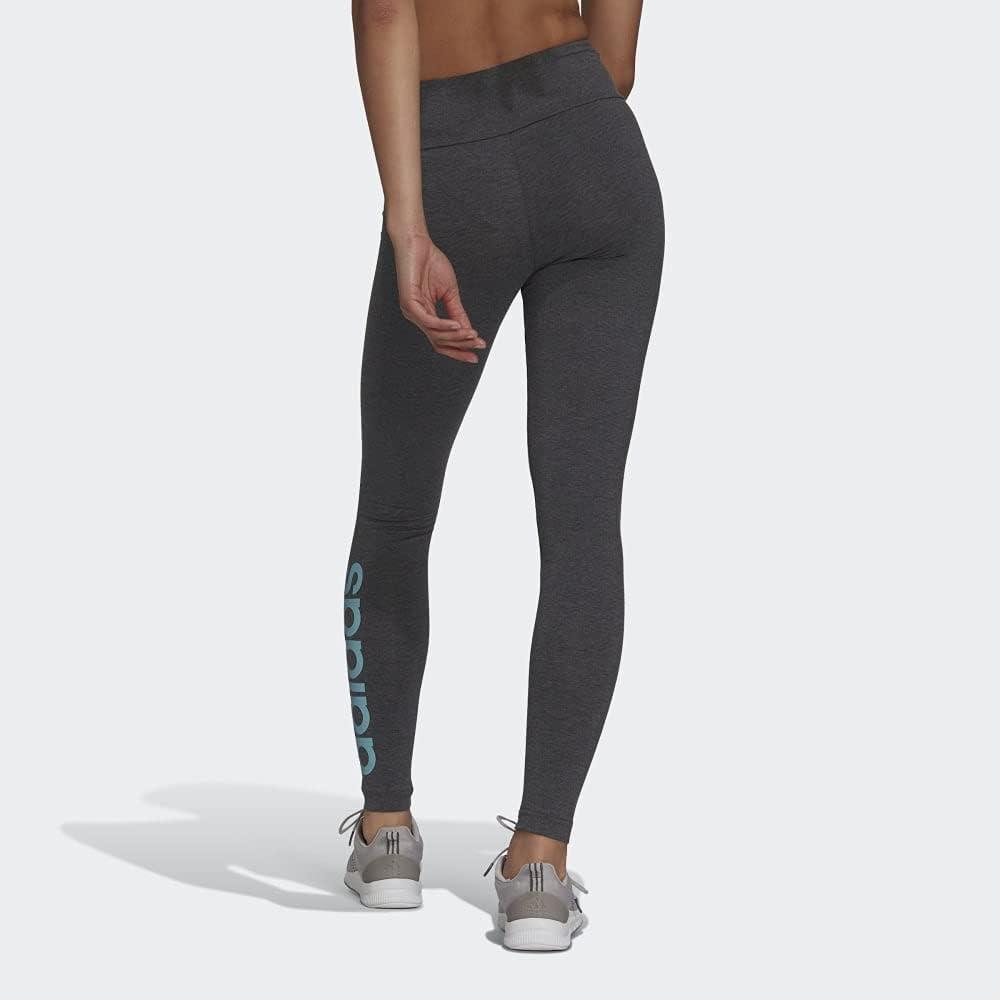 imageadidas Womens Essentials HighWaisted Logo LeggingsDark Grey HeatherMint Ton