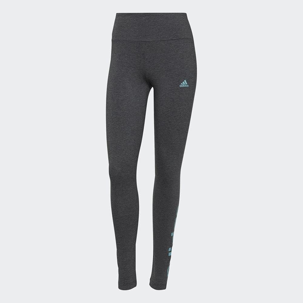 imageadidas Womens Essentials HighWaisted Logo LeggingsDark Grey HeatherMint Ton