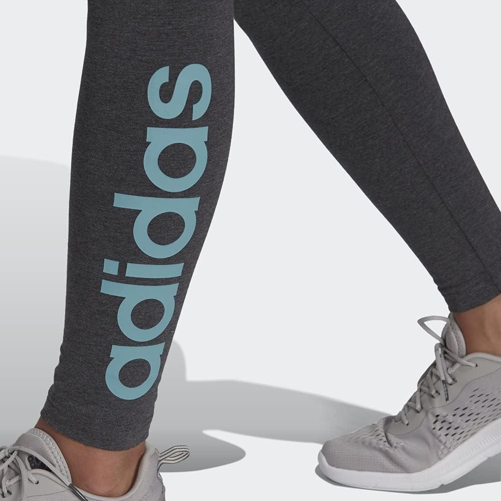 imageadidas Womens Essentials HighWaisted Logo LeggingsDark Grey HeatherMint Ton