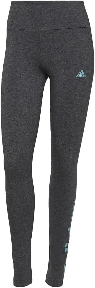imageadidas Womens Essentials HighWaisted Logo LeggingsDark Grey HeatherMint Ton