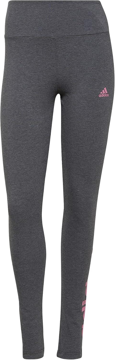 imageadidas Womens Essentials HighWaisted Logo LeggingsDark Grey HeatherRose Tone