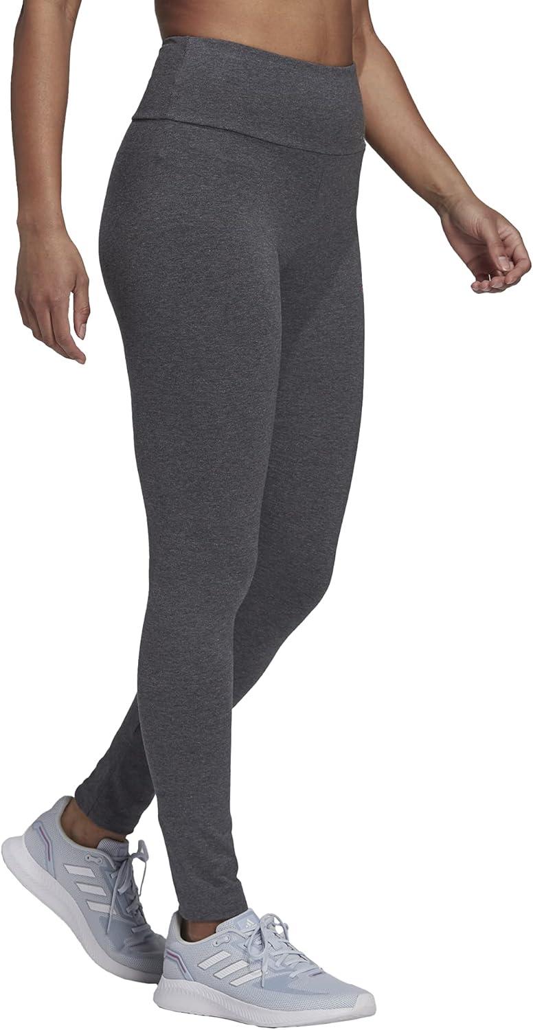 imageadidas Womens Essentials HighWaisted Logo LeggingsDark Grey HeatherRose Tone
