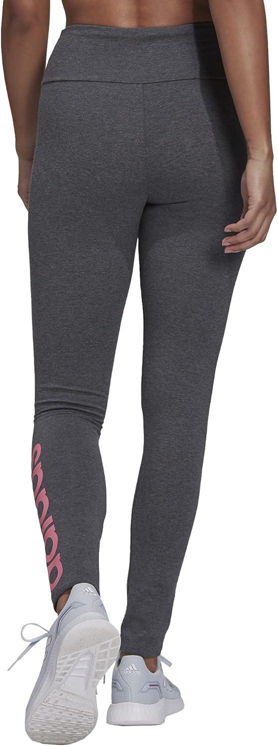 imageadidas Womens Essentials HighWaisted Logo LeggingsDark Grey HeatherRose Tone