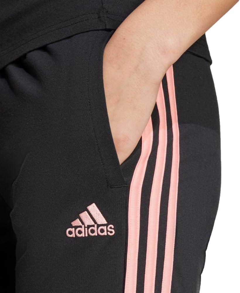 imageadidas Womens Essentials Slim 3Stripes ShortsBlackSemi Pink Spark