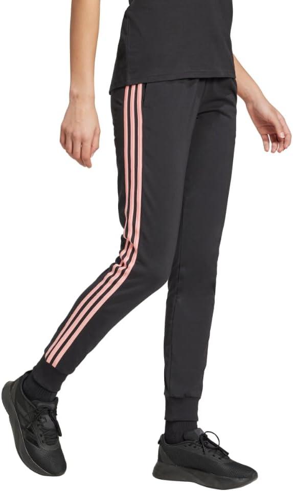 imageadidas Womens Essentials Slim 3Stripes ShortsBlackSemi Pink Spark