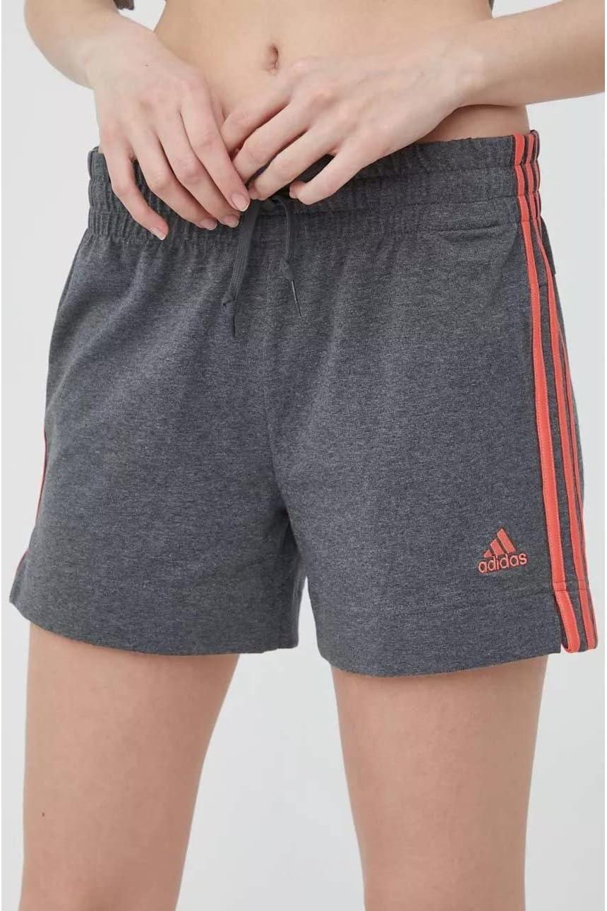 imageadidas Womens Essentials Slim 3Stripes ShortsDark Grey Heather