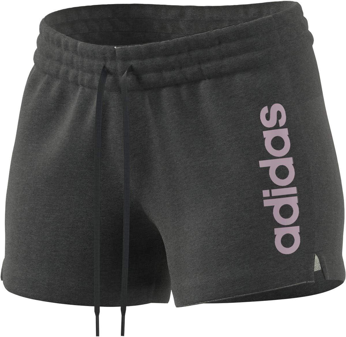 imageadidas Womens Essentials Slim 3Stripes ShortsDark Grey HeatherClear Pink